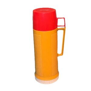 Thermos Vintage Quart 1970s Yellow/Orange‎ Retro Plastic Glass Liner